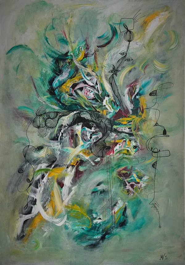 „Frühling“ – abstraktes Acryl-Gemälde von Marcela M. Kozlik, 70×100 cm