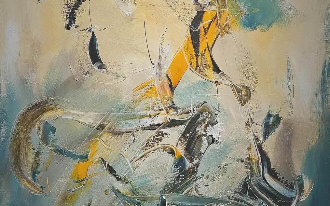 „Kolibri“ – abstraktes Acryl-Gemälde von Marcela M. Kozlik, 70×100 cm