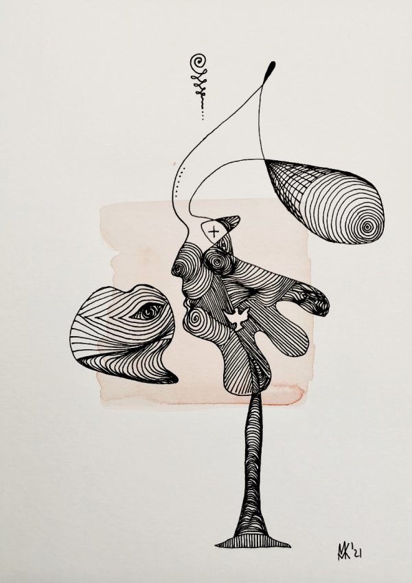 „Appell für Friedlichkeit“ – abstraktes Aquarell-Gemälde von Marcela M. Kozlik, 14×21 cm