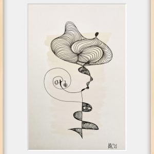 „Blühend“ – Aquarell und Tusche auf Papier, 14 × 21 cm, 2021