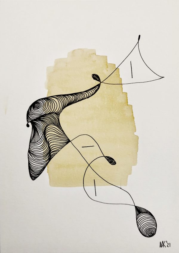 „Manipulation“ – abstraktes Aquarell-Gemälde von Marcela M. Kozlik, 14×21 cm