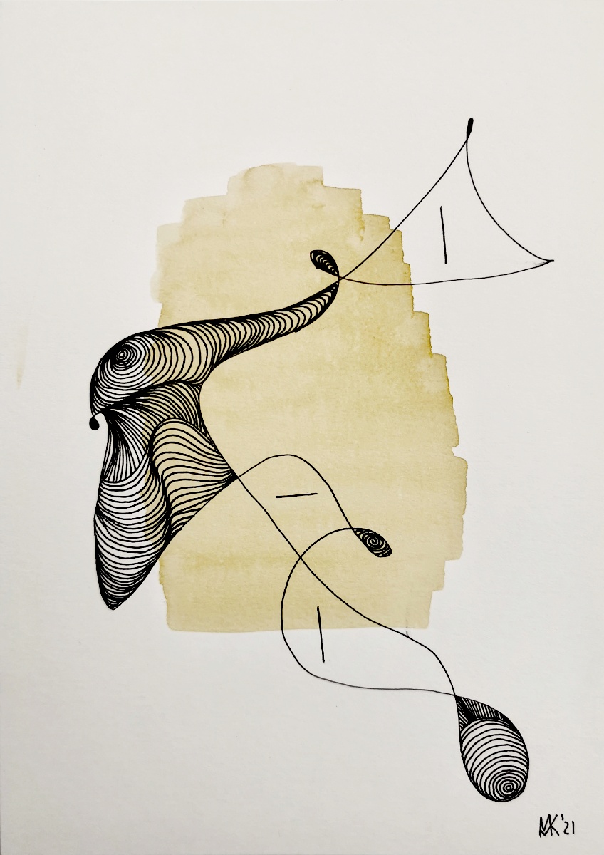 „Manipulation“ – abstraktes Aquarell-Gemälde von Marcela M. Kozlik, 14×21 cm