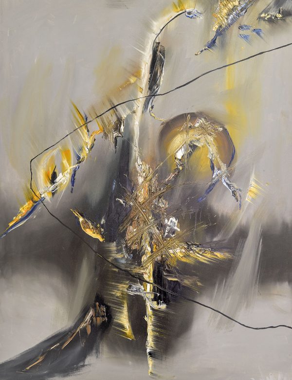 „Hämon“ – abstraktes Öl-Gemälde von Marcela M. Kozlik, 100 × 130 cm