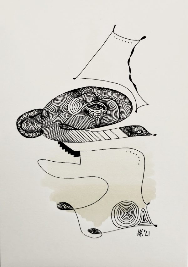 „Verkopft“ – abstraktes Aquarell-Gemälde von Marcela M. Kozlik, 14 × 21 cm
