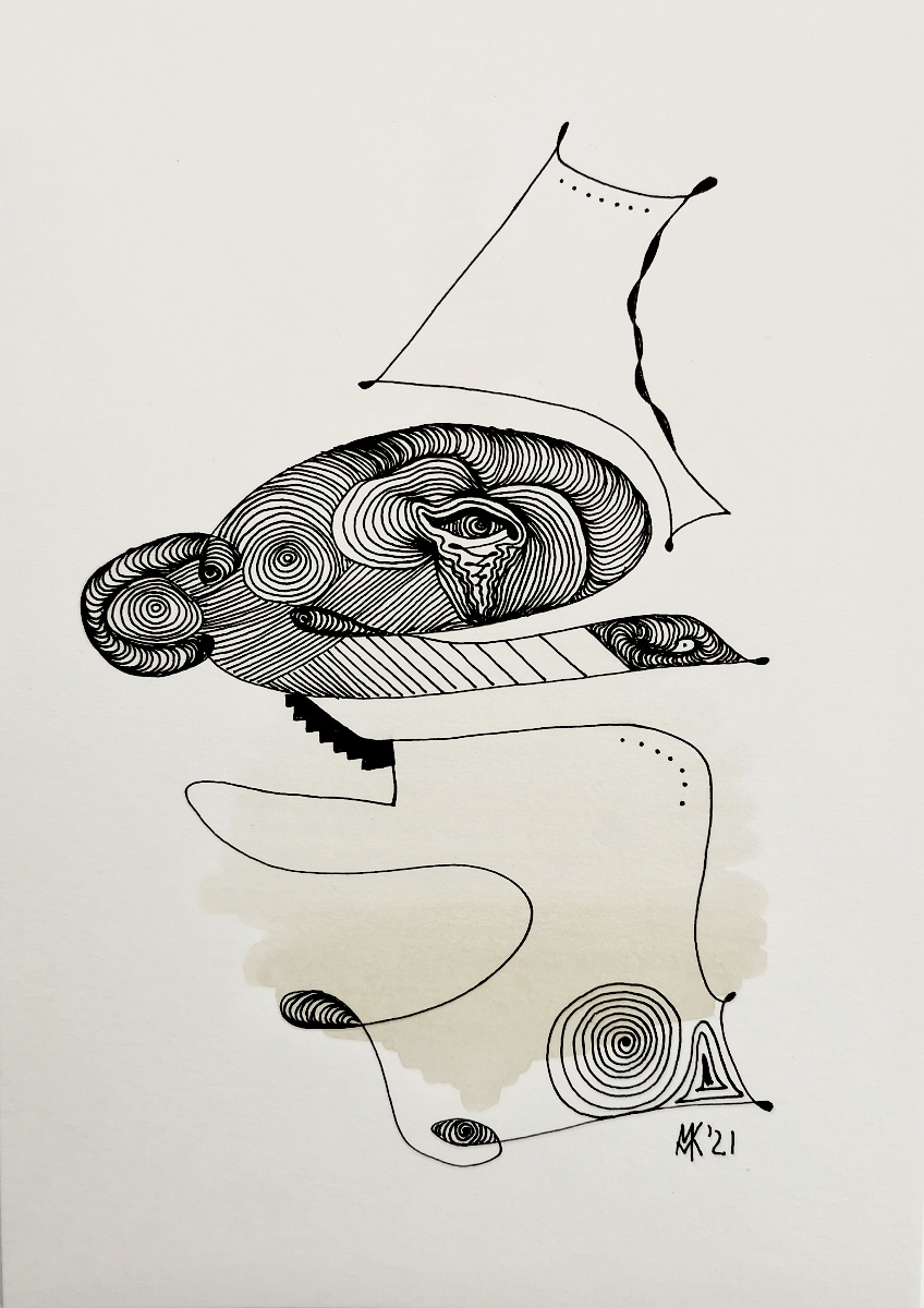 „Verkopft“ – abstraktes Aquarell-Gemälde von Marcela M. Kozlik, 14 × 21 cm