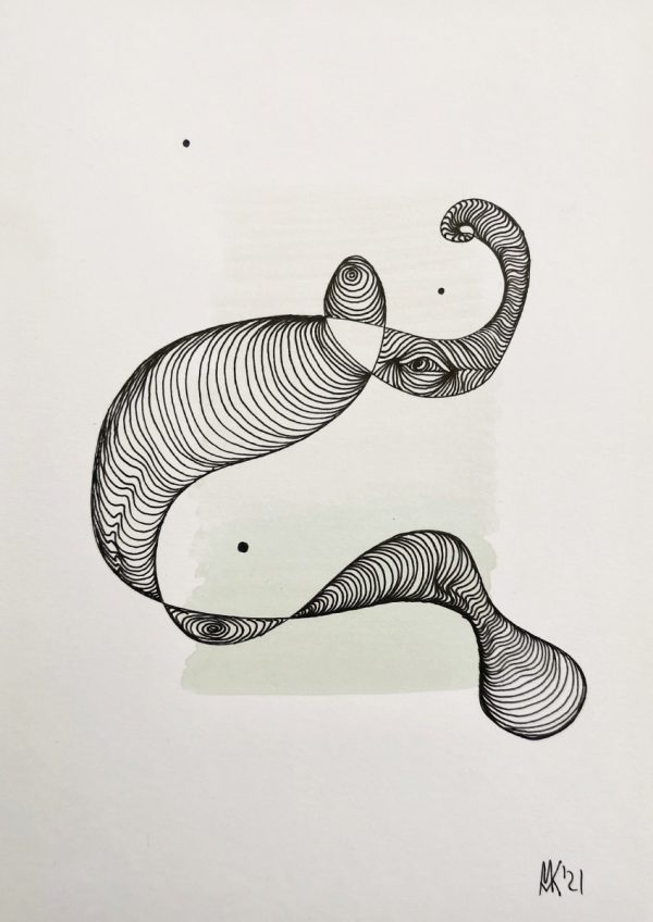 „Bemüht“ – abstraktes Aquarell-Gemälde von Marcela M. Kozlik, 14 × 21 cm