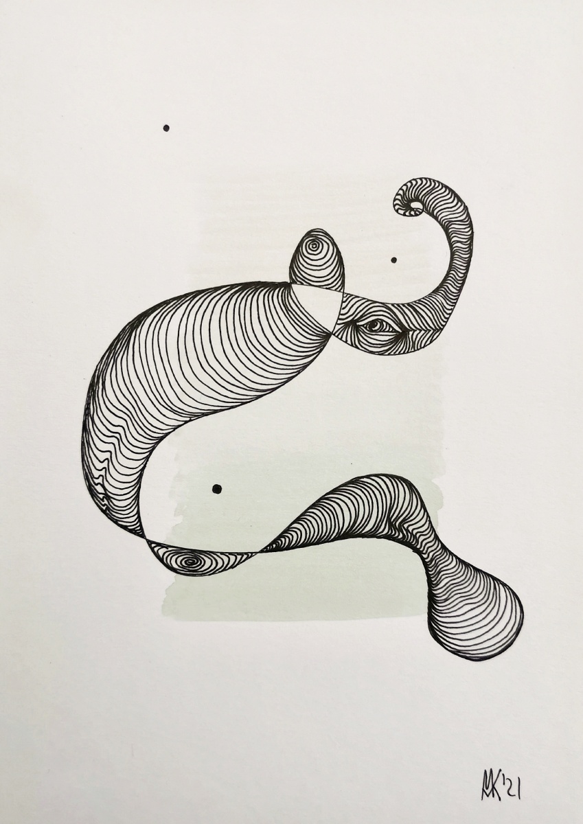 „Bemüht“ – abstraktes Aquarell-Gemälde von Marcela M. Kozlik, 14 × 21 cm