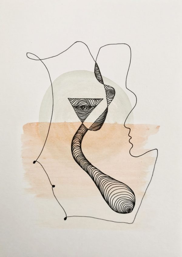 „Intro“ – abstraktes Aquarell-Gemälde von Marcela M. Kozlik, 14×21 cm