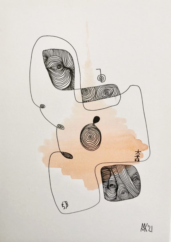 „Sollen sie doch“ – abstraktes Aquarell-Gemälde von Marcela M. Kozlik, 14 × 21 cm